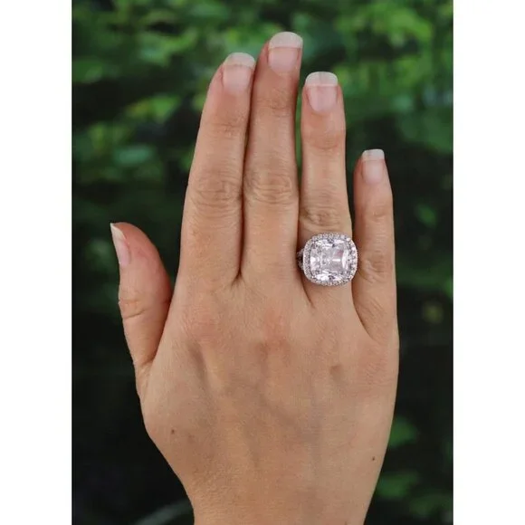 Sterling Silver Cushion Cut Cubic Zirconia Halo Ring Size 6 1/4 Sparkly - Picture 2 of 8